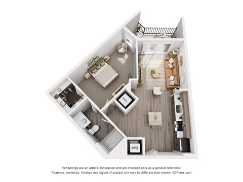 Floor plan for 1 bed, 1 bath, 782 sqft
